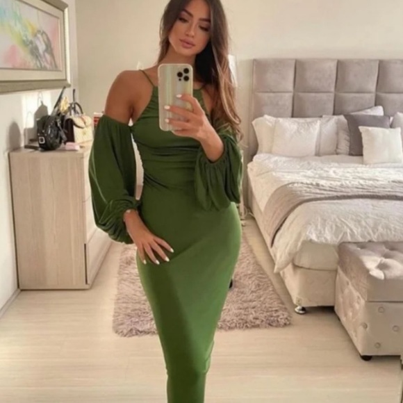 ZARA GREEN MIDI DRESS - Picture 2 of 16
